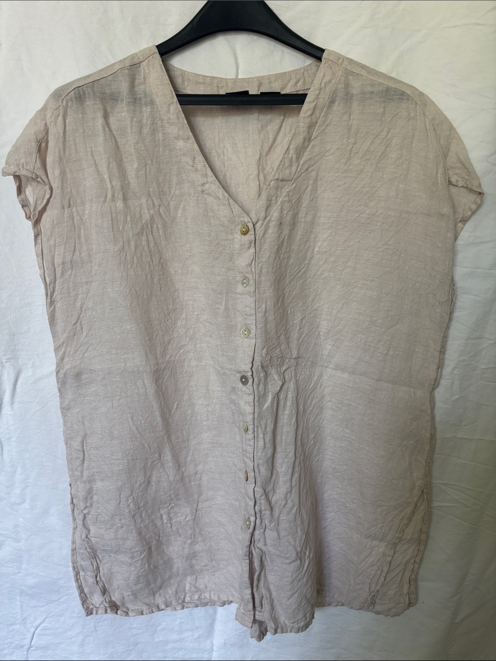 Jones & Co 100% Linen Beige Cropped Sleeve Tunic